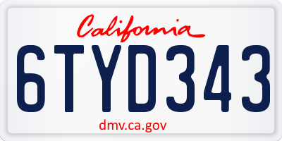 CA license plate 6TYD343