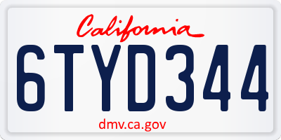CA license plate 6TYD344