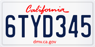 CA license plate 6TYD345
