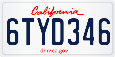 CA license plate 6TYD346