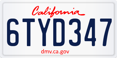 CA license plate 6TYD347