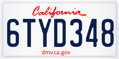 CA license plate 6TYD348