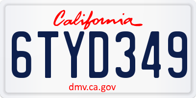 CA license plate 6TYD349