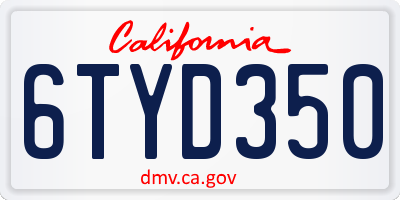 CA license plate 6TYD350