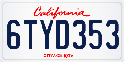 CA license plate 6TYD353