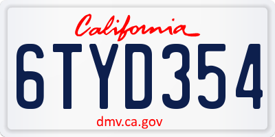CA license plate 6TYD354