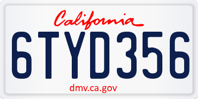 CA license plate 6TYD356