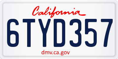 CA license plate 6TYD357