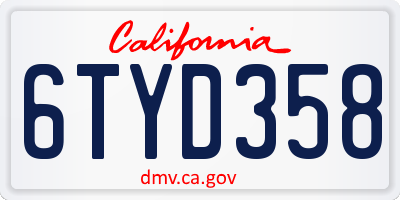 CA license plate 6TYD358
