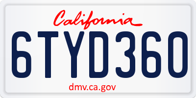 CA license plate 6TYD360