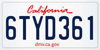 CA license plate 6TYD361