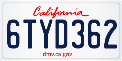 CA license plate 6TYD362
