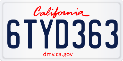 CA license plate 6TYD363