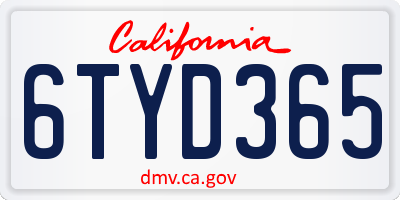 CA license plate 6TYD365