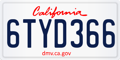 CA license plate 6TYD366
