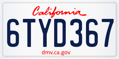 CA license plate 6TYD367