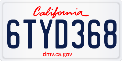 CA license plate 6TYD368