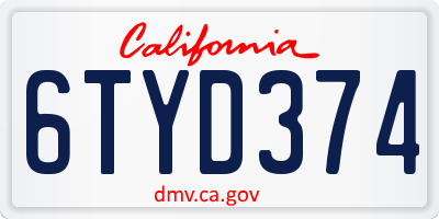 CA license plate 6TYD374