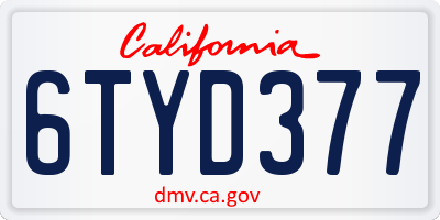 CA license plate 6TYD377