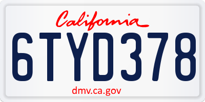 CA license plate 6TYD378