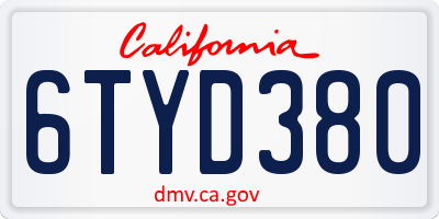 CA license plate 6TYD380