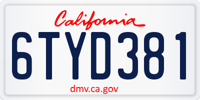 CA license plate 6TYD381