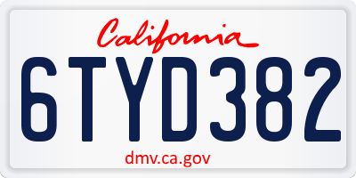 CA license plate 6TYD382