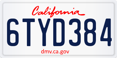 CA license plate 6TYD384