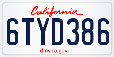 CA license plate 6TYD386