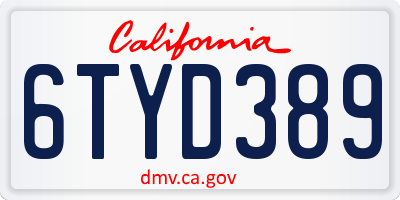 CA license plate 6TYD389