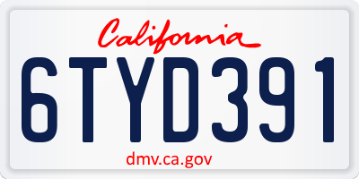 CA license plate 6TYD391