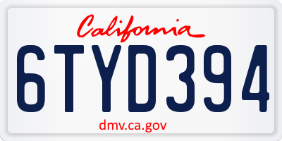 CA license plate 6TYD394