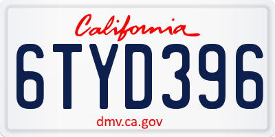 CA license plate 6TYD396
