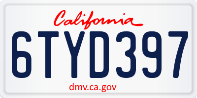 CA license plate 6TYD397
