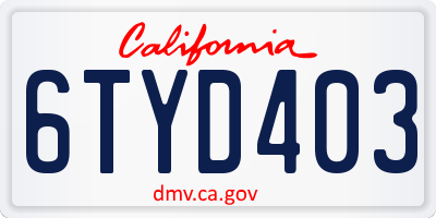 CA license plate 6TYD403