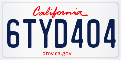 CA license plate 6TYD404