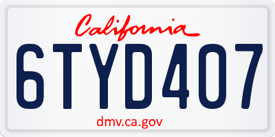 CA license plate 6TYD407