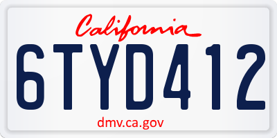 CA license plate 6TYD412