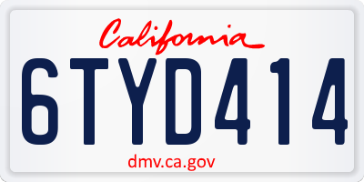 CA license plate 6TYD414