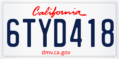 CA license plate 6TYD418