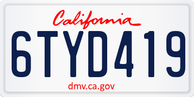 CA license plate 6TYD419