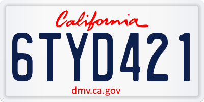 CA license plate 6TYD421
