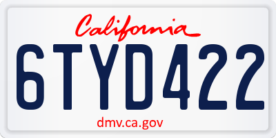 CA license plate 6TYD422