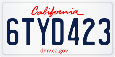 CA license plate 6TYD423