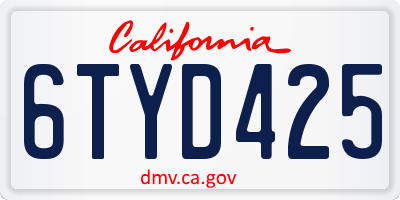 CA license plate 6TYD425