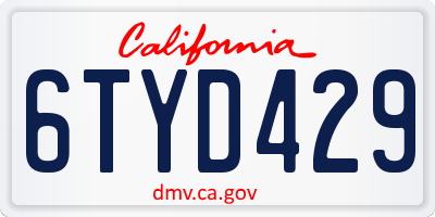 CA license plate 6TYD429
