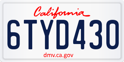 CA license plate 6TYD430