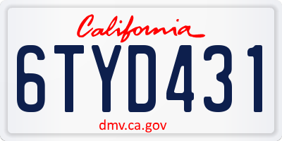 CA license plate 6TYD431