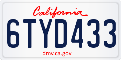 CA license plate 6TYD433