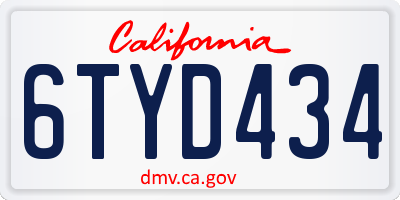CA license plate 6TYD434